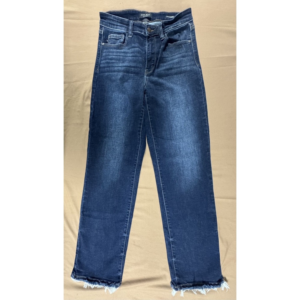 Judy Blue Jeans Womens 5/27 Blue Straight Fit JB82622DK Raw Frayed Hem Denim